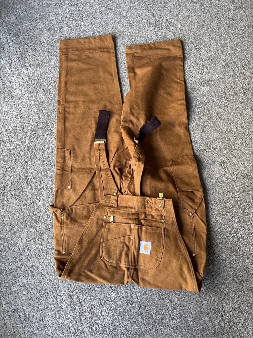 Carhartt Brown/Tan Duck Cargo Overalls - Men's Work Bibs - NWOT, Never Worn